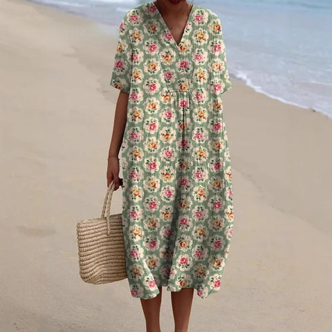 Fashion digital printing large wide V-neck dress m302382