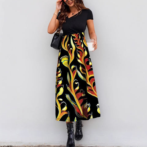 Elegantes Modekleid mit Spleißdruck m301209 