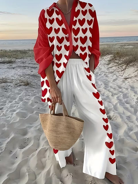 Linglong hemp fish shading casual suit loose sports wide-leg pants marine element casual shirt m303169