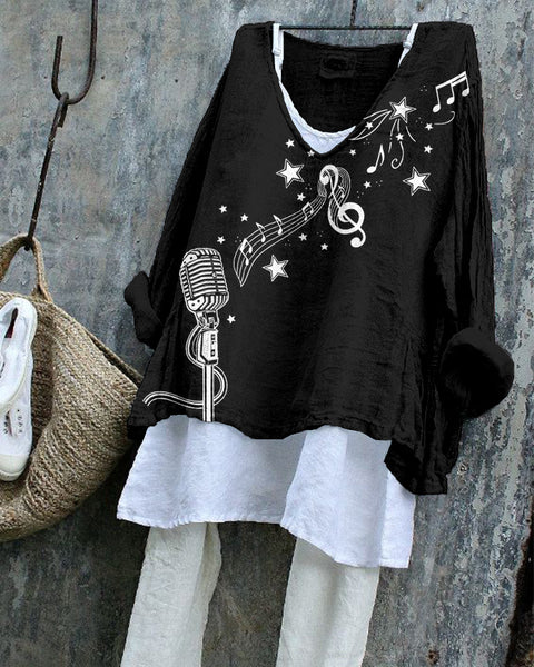 Long-sleeved printed casual pullover loose round neck single-piece T-shirt m301042