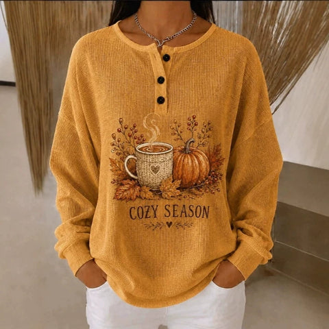 Retro casual 3D digital printing three-button stand-up collar fashion women's top FF303394