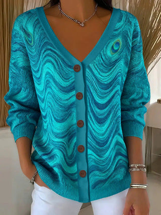 3D Digital Printed Women's Shoulder Cardigan Sweater FF303400