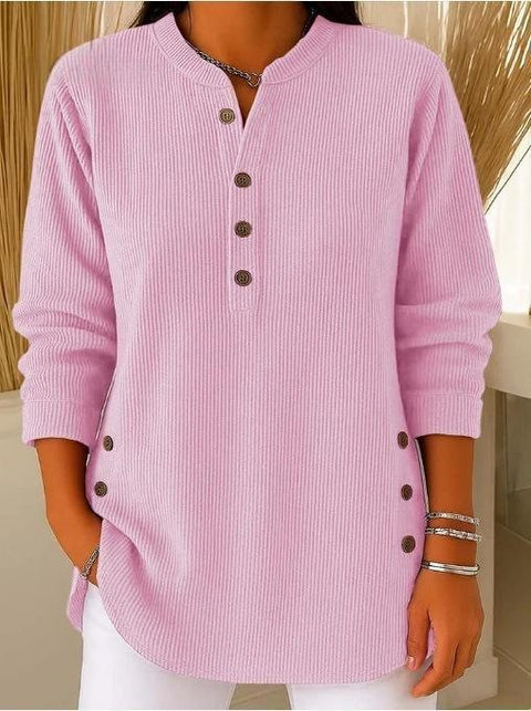 Loose Casual V-Neck Button Long Sleeve Women's Top T-Shirt FF303368