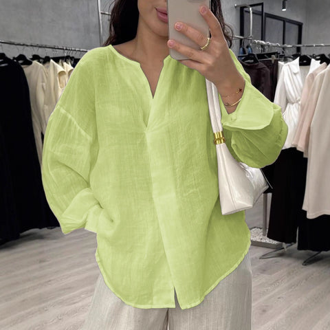 casual long-sleeved V-neck regular multi-color women's top shirt m303110
