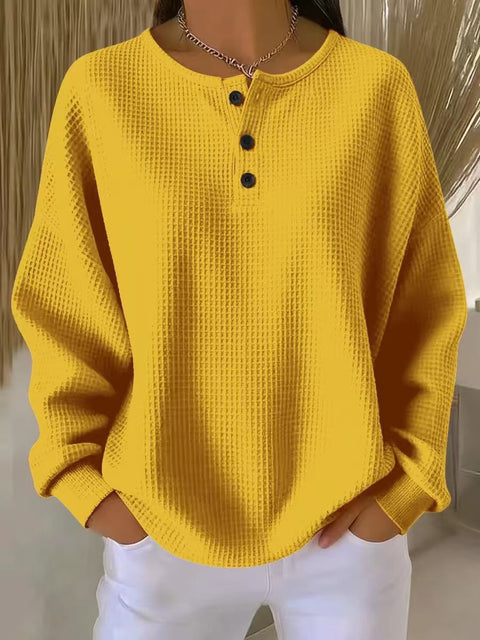 Crew neck waffle solid color pullover loose top FF303285