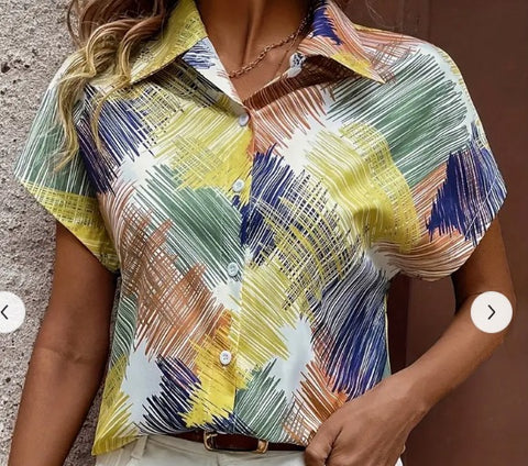 Digital printing striped print button front shirt casual shorts sleeves spring summer shirt m302473