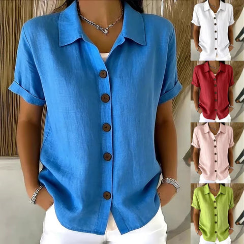 Casual and comfortable button-up cotton and linen women's short-sleeved shirt m302412