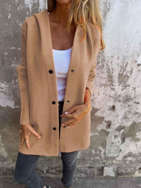 Einfarbige, lässige einreihige Kapuzenjacke für Herbst und Winter m300432 