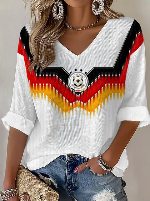 Down shoulder V-neck seven-quarter sleeve 3D printed women's top T-shirt m302844