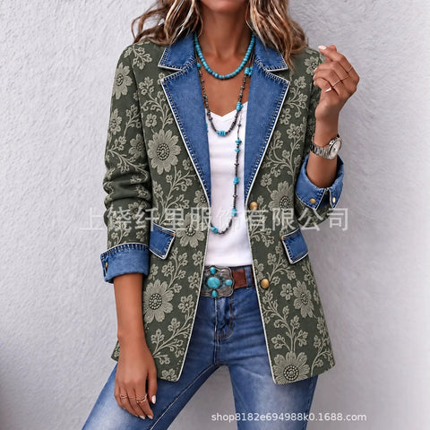 3D printed women's cardigan imitation denim blazer FF303337