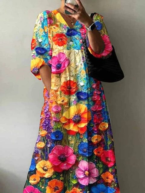 Combinaison décontractée à col en V et imprimé tie-dye pour femme, longueur moyenne et longue, m301302 