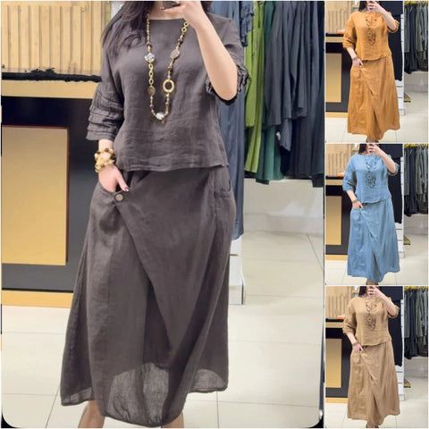 Casual solid color loose skirt two-piece set m302323