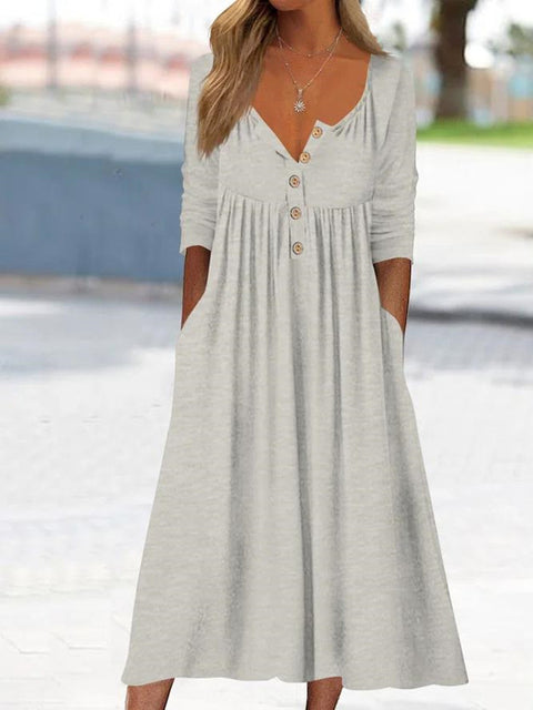 Casual button solid color simple long sleeve long dress m302272