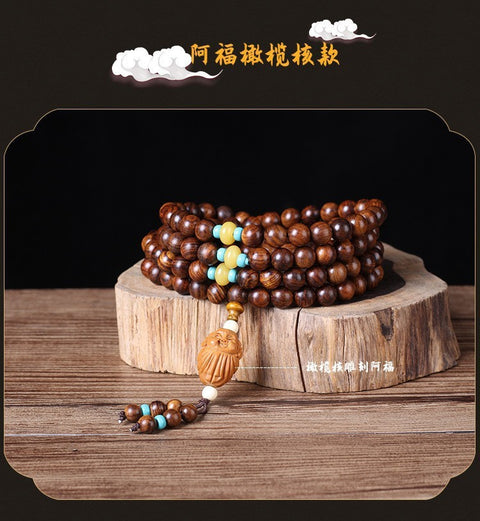 Natürliches vietnamesisches Huanghuali-Armband mit 108 Buddha-Perlen, Lotusarmband aus Palisander, duftendes Wenwan-Holzarmband m3331302