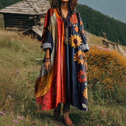 Bohemian ethnic style retro new printing fashion literary loose V-neck FF303433 02