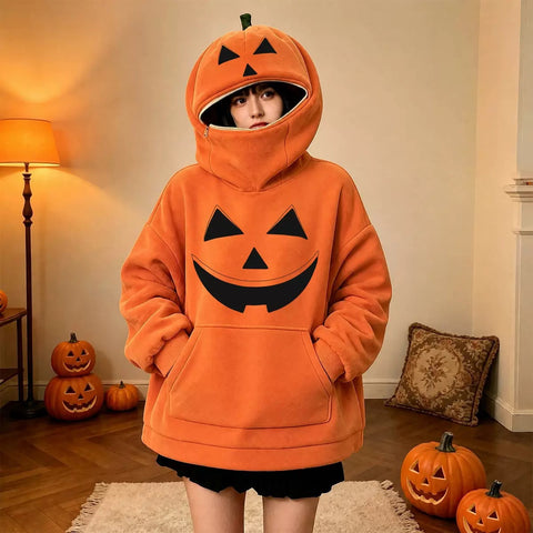 Halloween pumpkin sweater loose hooded top m303232