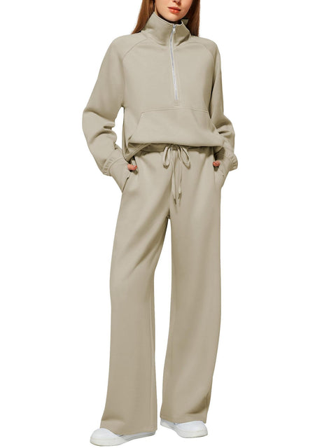 Women's two-piece oversized half-zipper sweatshirt wide-leg sweatpants casual cover m301809