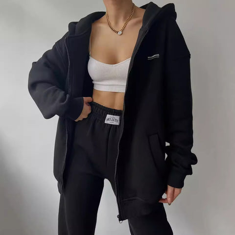 Long Sleeve Fleece Sweater Pants Casual Fashion Printed Hooded Set FF303392