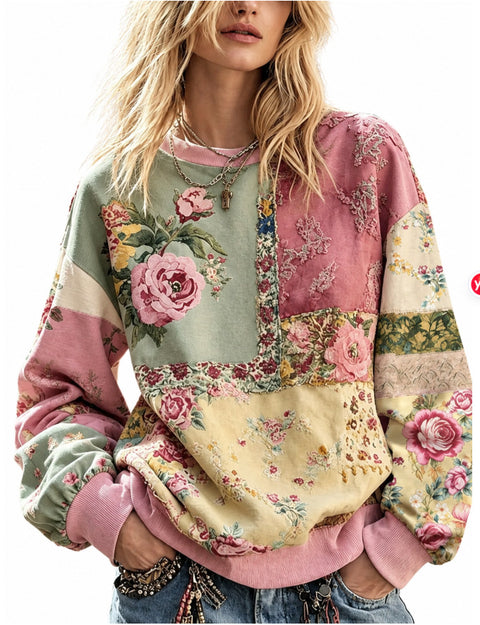 Casual Crew Neck Long Sleeve Pullover 3D Digital Printing Women's Sweater FF303429 01