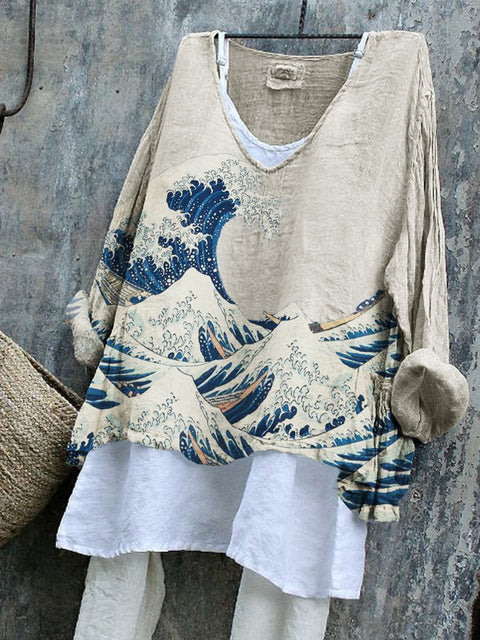 V-neck single piece long sleeve 3D digital printing m301043