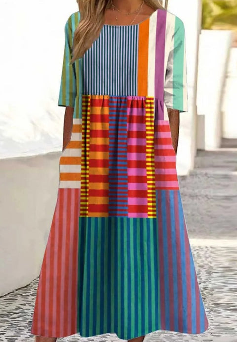 Up and down splicing pocket size printing large wide dress m302623-2