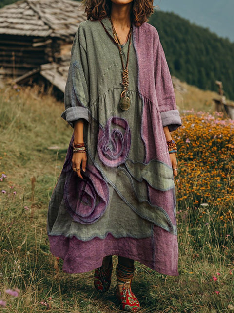 Bohemian ethnic style retro new printing fashion literary loose V-neck FF303433 02