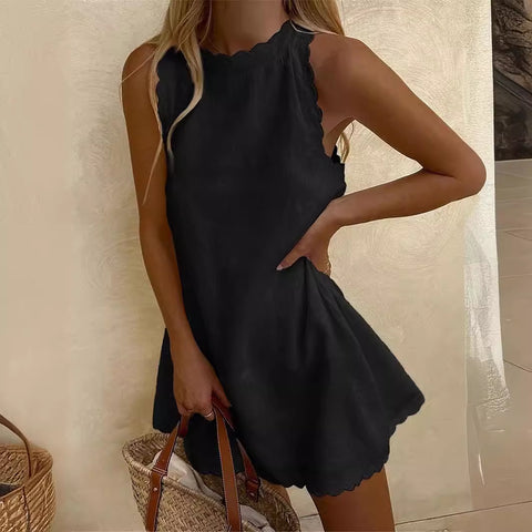 Einfarbiges ärmelloses, lockeres Damen-Westenkleid M300150 