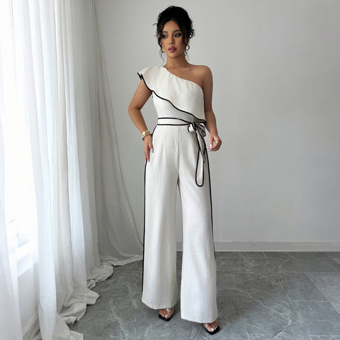 Eleganter Overall mit schrägen Schultern und weitem Bein und Hose im Windstil, m301391 