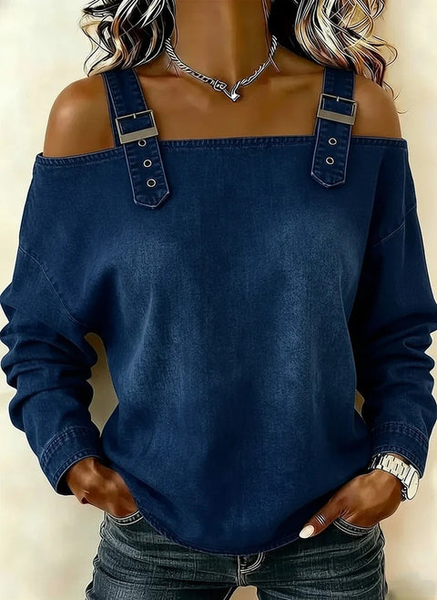 One-word tie shoulder strap long-sleeved top m303209