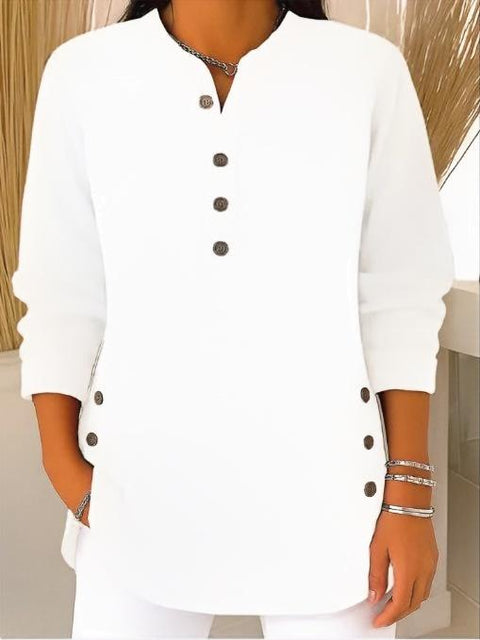 Loose Casual V-Neck Button Long Sleeve Women's Top T-Shirt FF303368