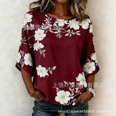 3D printed floral pattern loose versatile top m303041