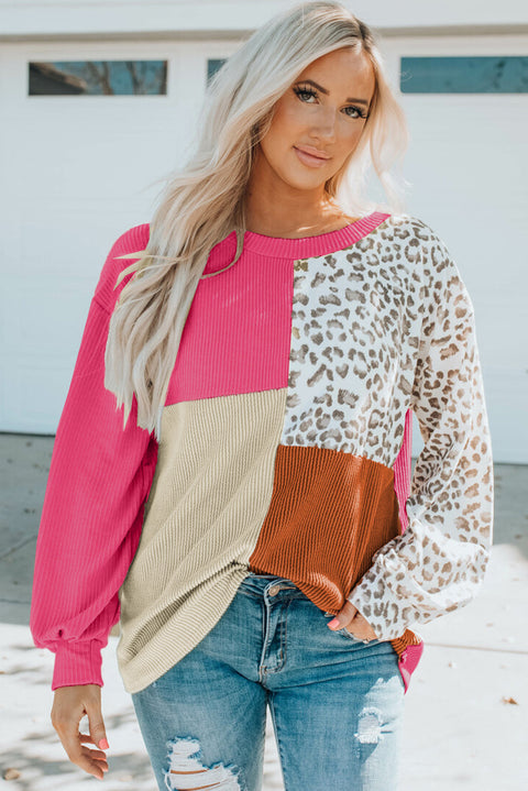 New contrasting leopard print knitted long-sleeved top for women m300950