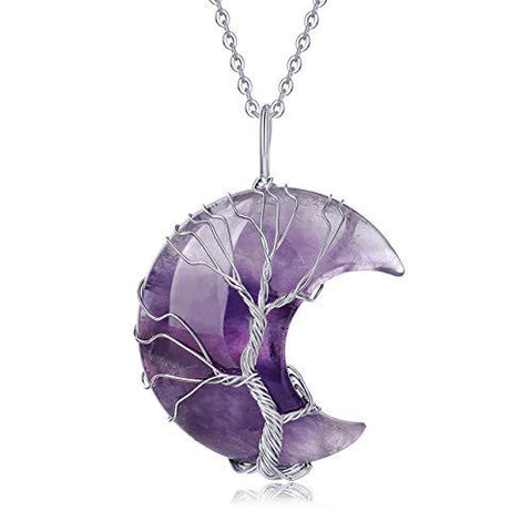 Pendentif arbre de vie en améthyste naturelle, bijou arbre de fortune en cristal m3331252