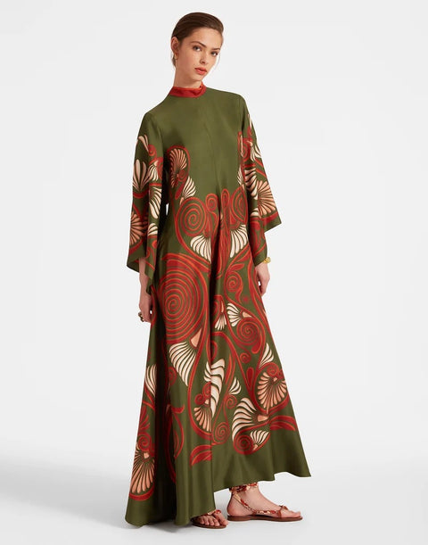 New summer print seven-quarter sleeve stand-up collar dress m301881