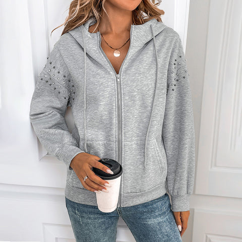 Mit kapuze lange ärmeln pullover herbst und winter einfarbig niet lässige mode pullover jacke frauen m300810 