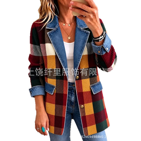 3D printed women's cardigan imitation denim blazer FF303337