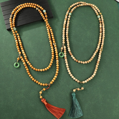 Guofeng Crossbody Chain Ya Bai Buddha Bead Fringed Necklace Retro Sweater Chain m3331290