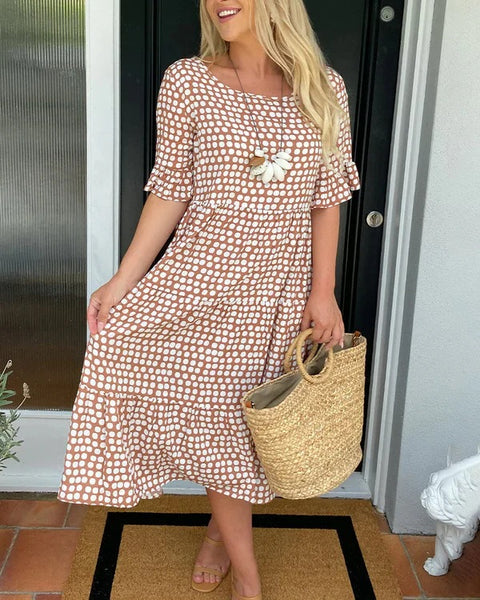 Sommerliches Kurzarmkleid mit Rundhalsausschnitt und Print m301311 