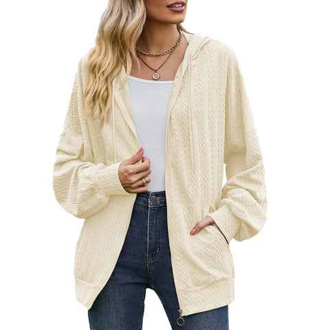 Einfarbige Tasche Langarm lose Kapuzenpullover Damenjacke m300392 
