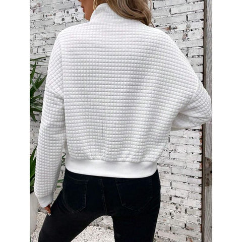 Einfarbiger, langärmliger Damenpullover mit Revers und Reißverschluss m301491 