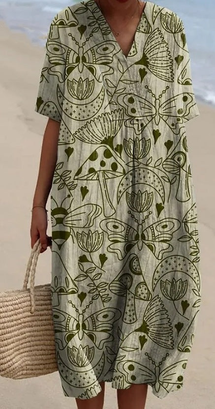 Large size women's shirt short-sleeved dress floral seaside vacation dress m302744