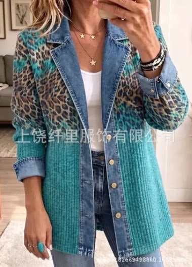 3D printed women's cardigan imitation denim blazer FF303337
