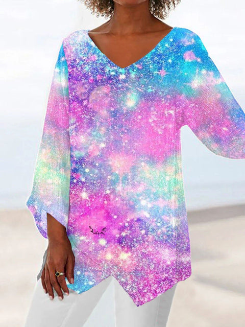 3D printing animal natural scenery V-neck nine-quarter sleeve loose T-shirt m301694