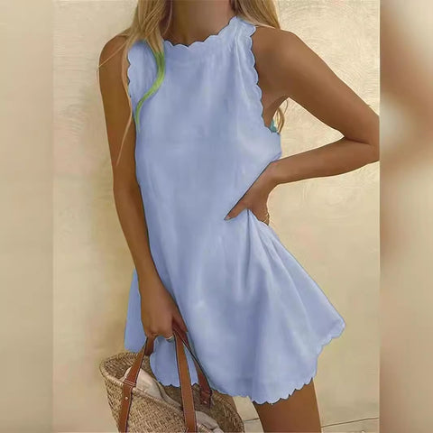 Einfarbiges ärmelloses, lockeres Damen-Westenkleid M300150 