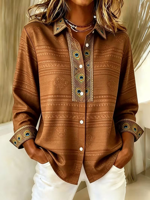Women's unique ethnic style printed long-sleeved shirt m303211