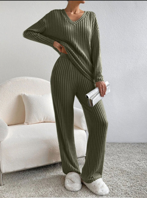 Straight pants temperament loose V-neck pit strip knitted cover m301375