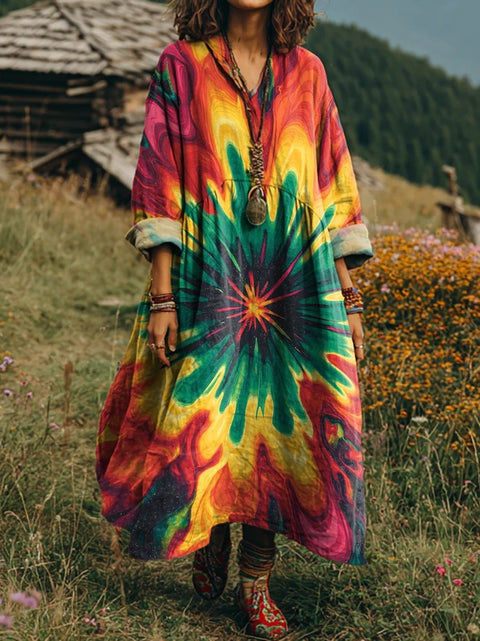 Bohemian ethnic style retro new printing fashion literary loose V-neck FF303433 02