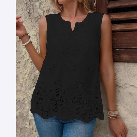 Nouveau haut sans manches à col en V en dentelle brodée pour femme m301480 