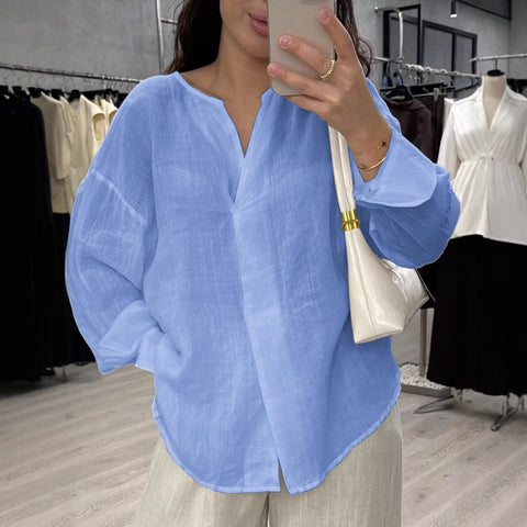 casual long-sleeved V-neck regular multi-color women's top shirt m303110