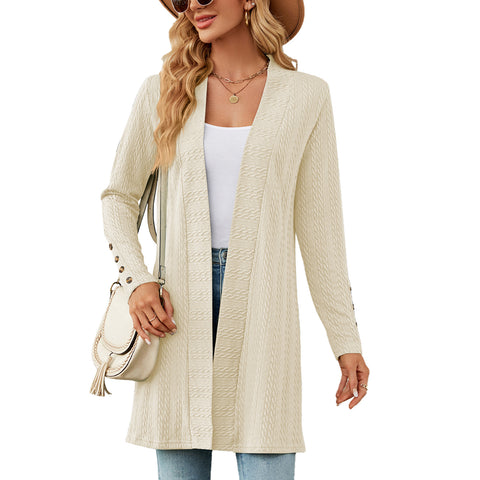 Neue einfarbige Button-Down-Strickjacke mit langen Ärmeln und lockerem Schnitt m300426 
